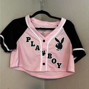 Pink and black playboy crop top jersey